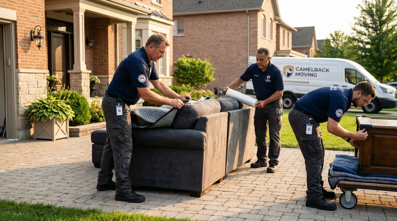 Large estate moving crew wrapping furniture in Wanaque, NJ